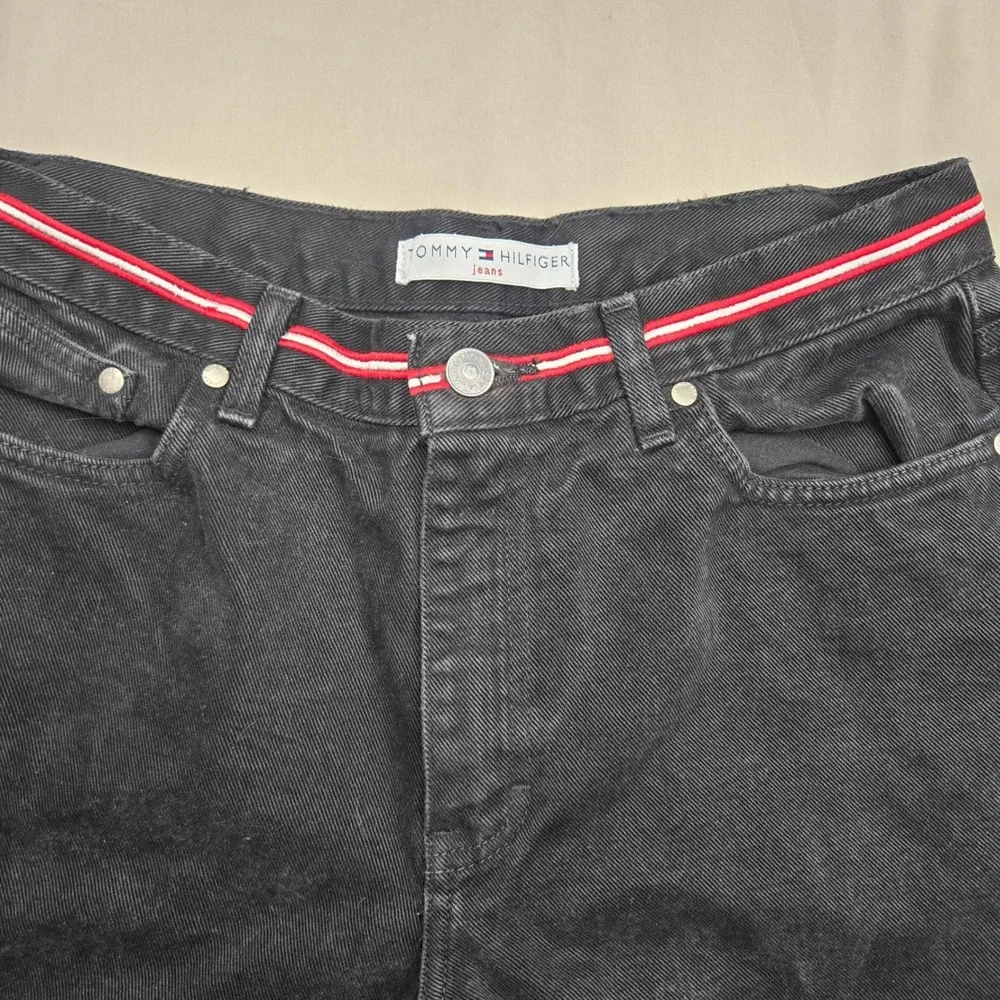 Tommy Hilfiger Jeans Womens Black Straight Leg Striped Waistband Denim High Rise